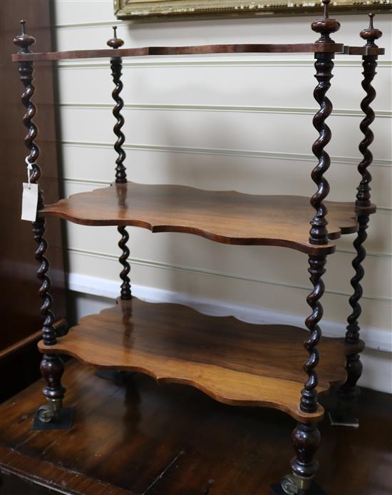 A Victorian rosewood three-tier whatnot, W.61cms